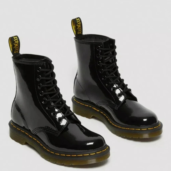 Dr. Martens Black 1460 Patent Leather Shiny Leather Boots Combat Lace Up Size 5 - Picture 1 of 12